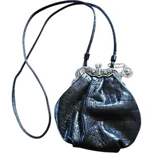 Vintage One World By Brighton Balck Leather Kiss Lock Crossbody Purse